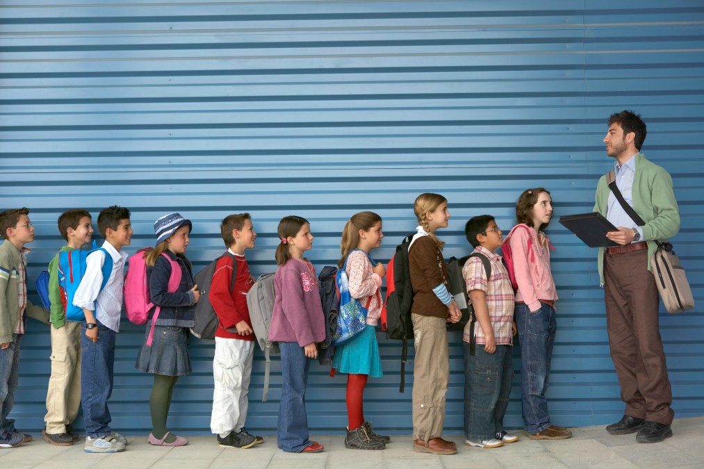 students in a line