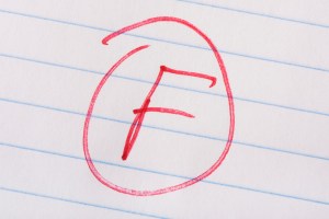 "F" grade written in red pen on notebook paper
