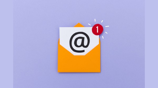 email with purple background