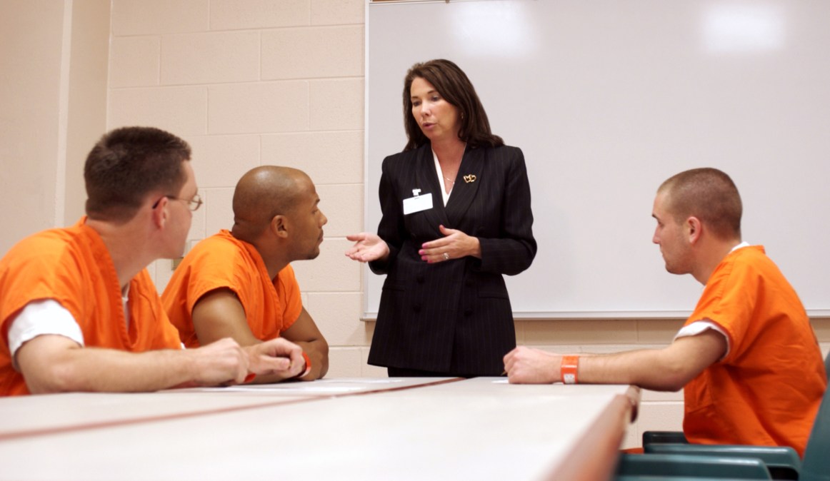 prison inmates in classroom
