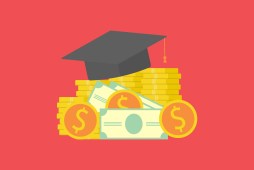 cartoon image of money topped by a mortarboard