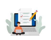 cartoon of person sitting with laptop on a giant laptop