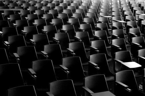 rows of empty seats in a classroom