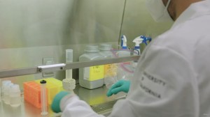 scientist in UC Berkeley's pop-up COVID-19 testing lab