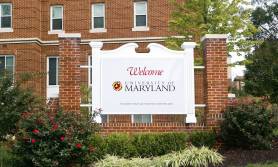 Welcome sign at the University of Maryland campus