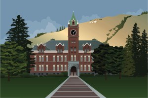 University of Montana Main Hall with Hill in Background
