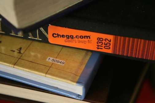 Chegg.com sticker on textbook spine