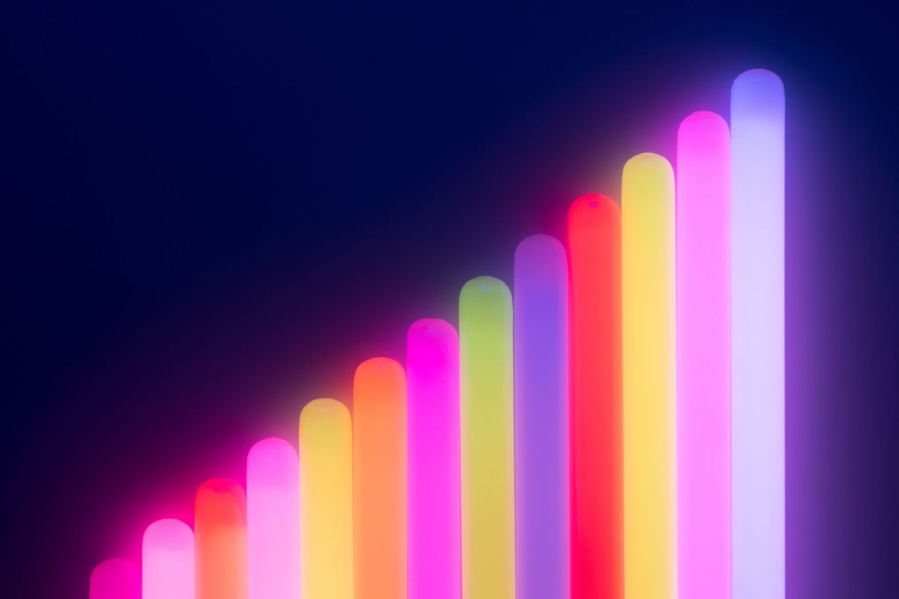 upward trend graph made of glowsticks