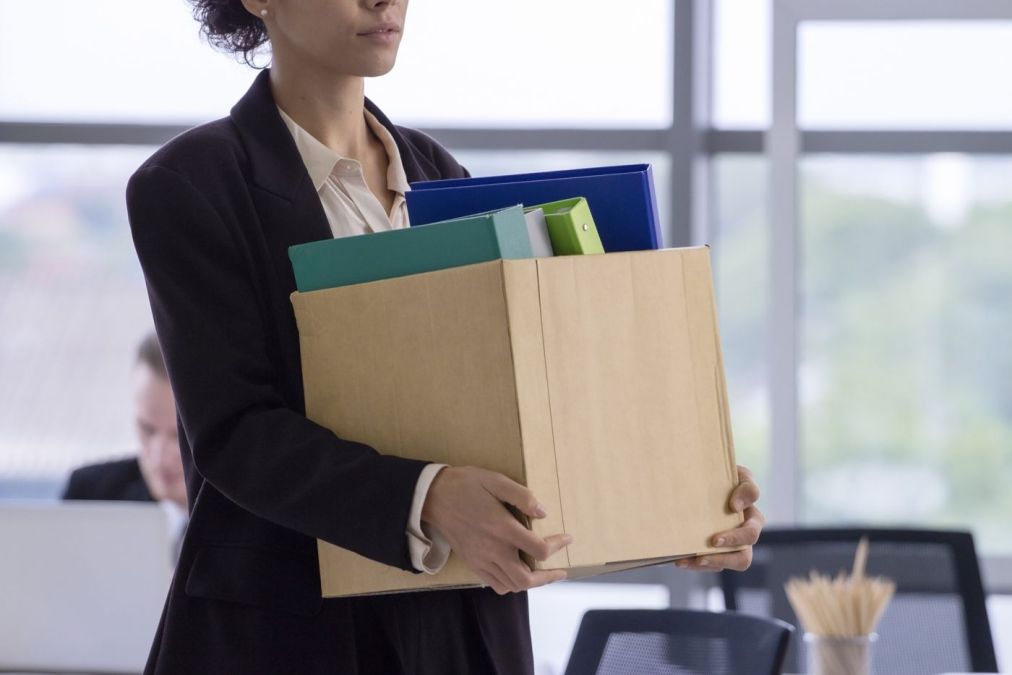 woman with cardboard box