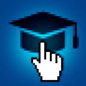 An illustration of a pixelated graduation cap with a mouse cursor hovering over it.
